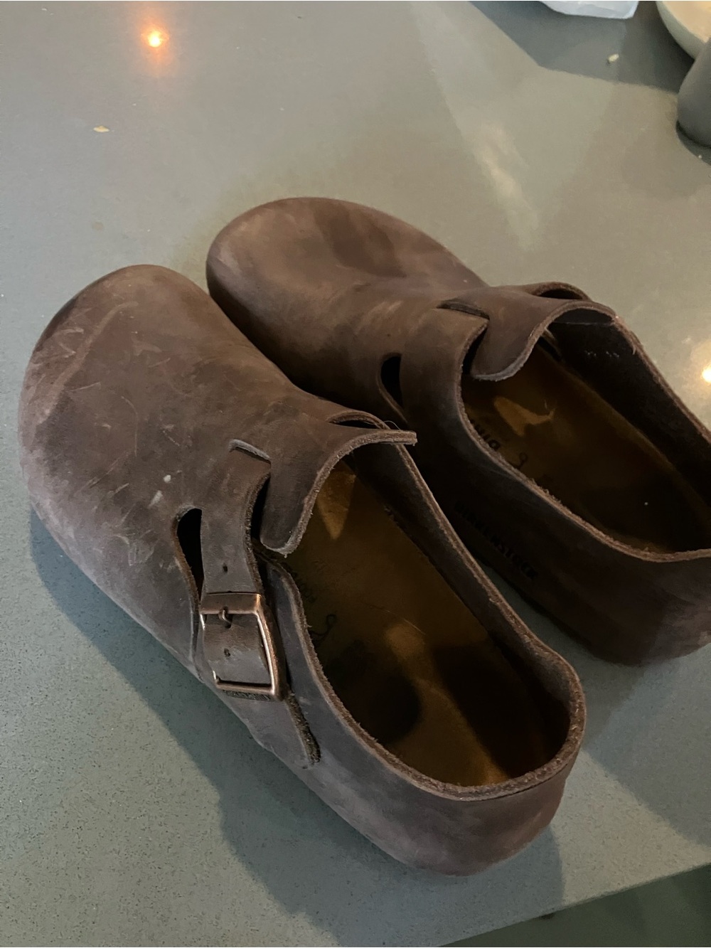 Birkenstock Brown Suede Clogs with Buckle